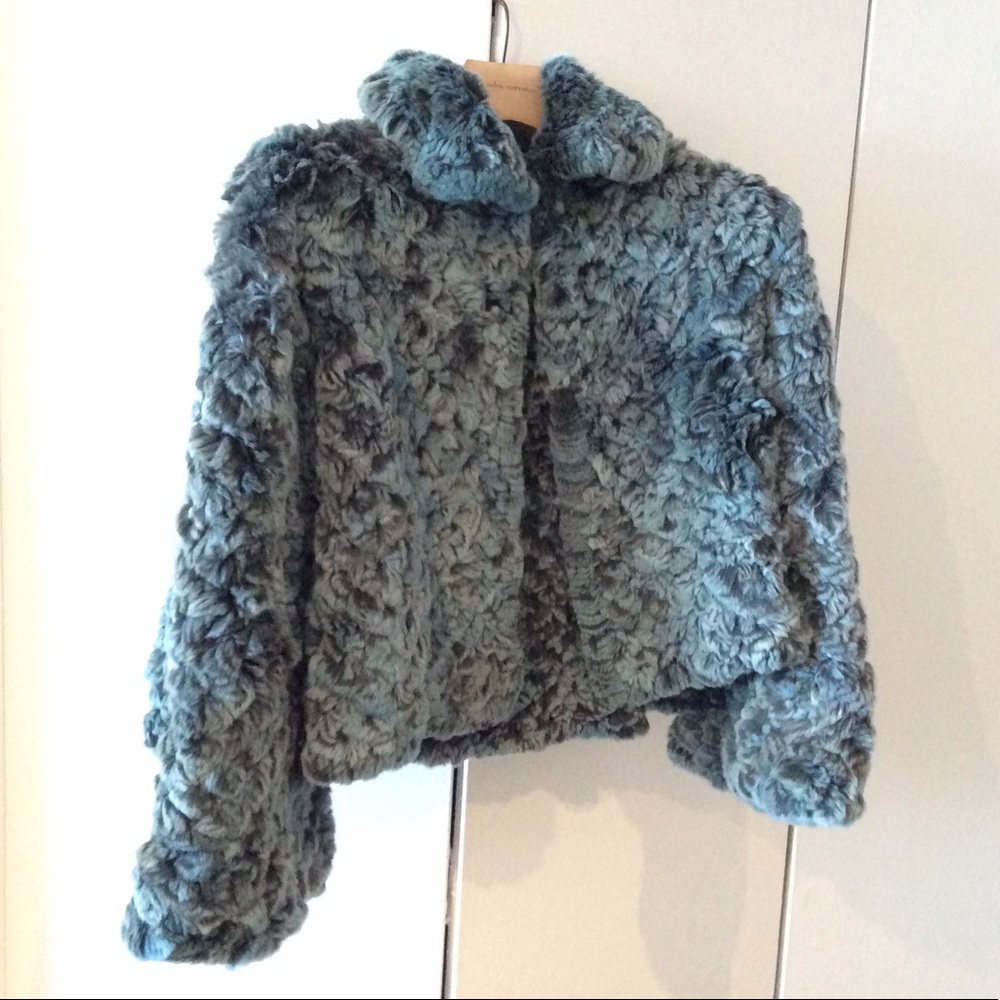 NEW REAL Rabbit fur shawl in teal Fur coat, poncho throw, winter coat fl…